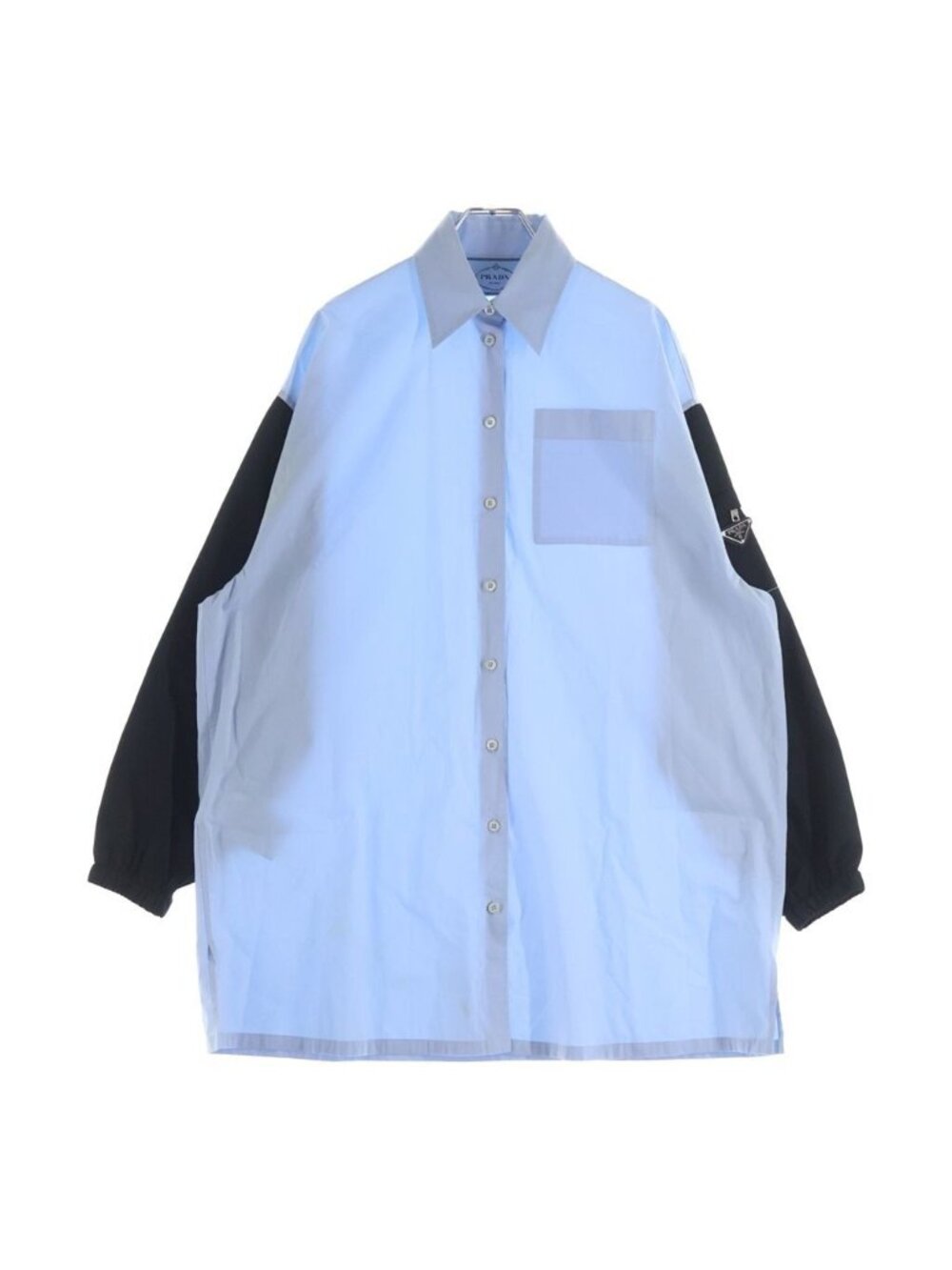 Prada Triangle Logo Cotton Docking Long Sleeve Shirt 36 Blue Black